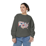 Patchwork USA Map Comfort Sweatshirt, Quilted America Crewneck Sweatshirt, Patriotic Americana Gift, Fourth of July Comfort Sweatshirt