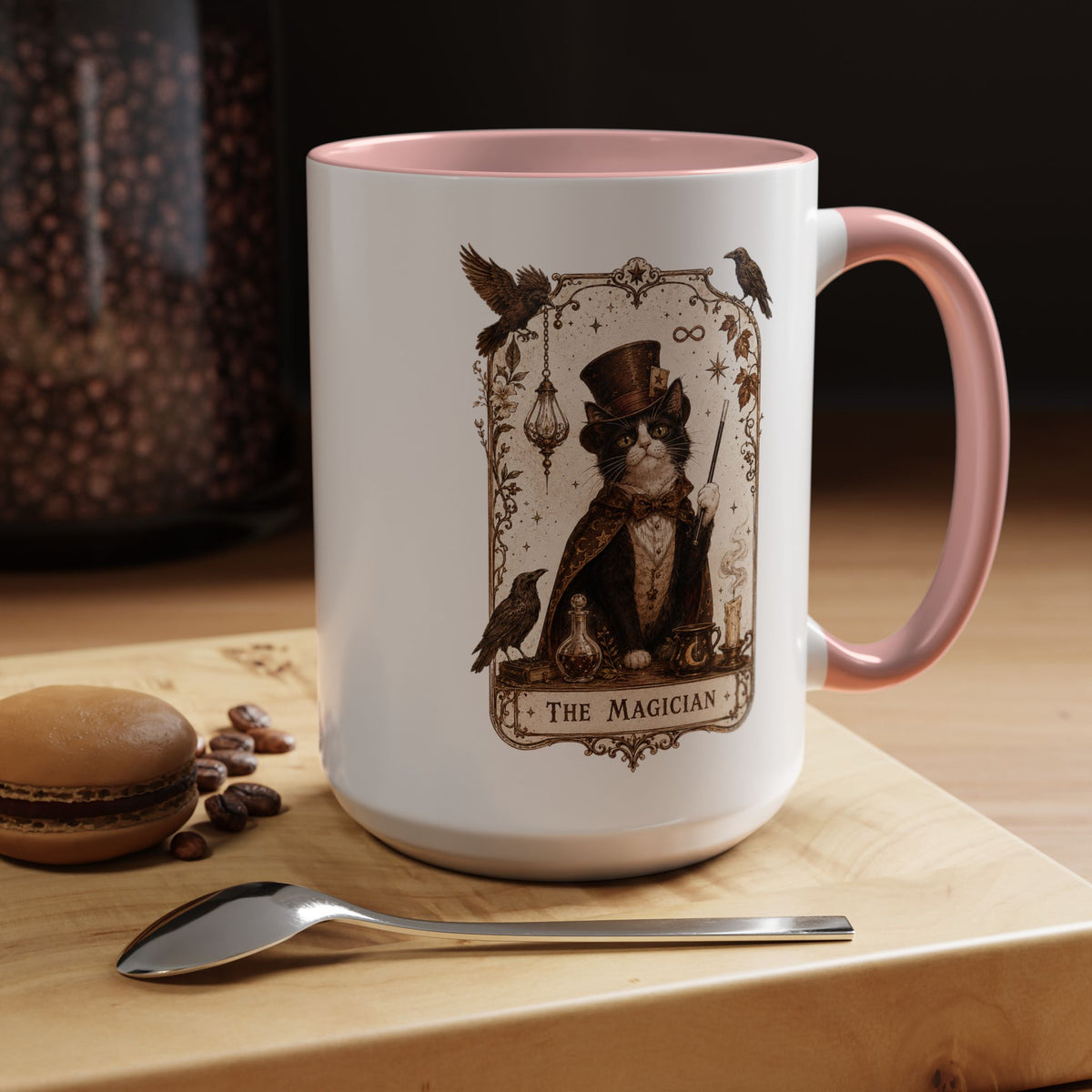 Black Cat Magician Tarot Coffee Mug, Mystic Cat Tarot Card Mug, The Magician Cat Cup, Witchy Gothic Gift for Cat Lovers