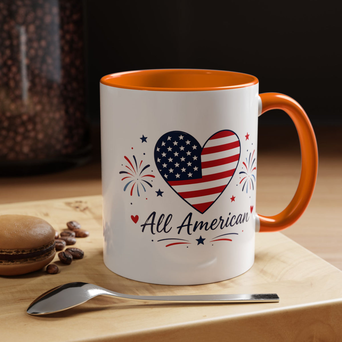 All American Patriotic Heart Coffee Mug, USA Flag Heart Mug, Fourth of July Coffee Cup, American Pride Gift, Independence Day Mug