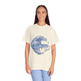 Great Wave Teacup Shirt, Japanese Art Inspired Ocean Graphic, Gift for Tea Lovers and Coastal Art Fans, Casual Cafe Weekend Outfit