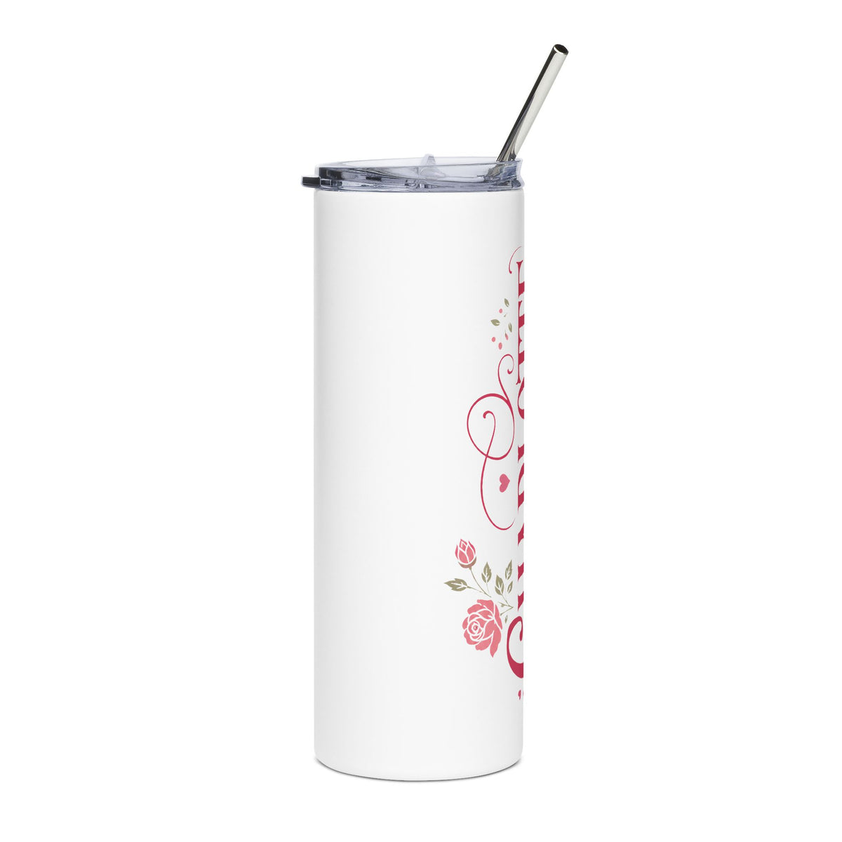 Personalized Floral Skinny Tumbler, Custom Name Tumbler, Rose Flower Drinkware, Pink Floral Gift for Women, Cute Gift for Her, Everyday Cup