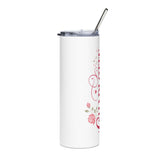 Personalized Floral Skinny Tumbler, Custom Name Tumbler, Rose Flower Drinkware, Pink Floral Gift for Women, Cute Gift for Her, Everyday Cup