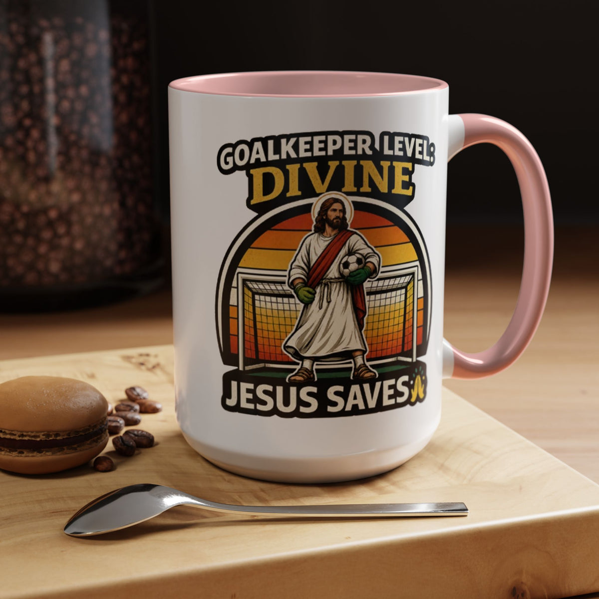 Christian Soccer Goalkeeper Mug, Jesus Saves Coffee Mug, Faith Based Sports Gift, Soccer Player Christian Mug, Goalie Gift for Believers
