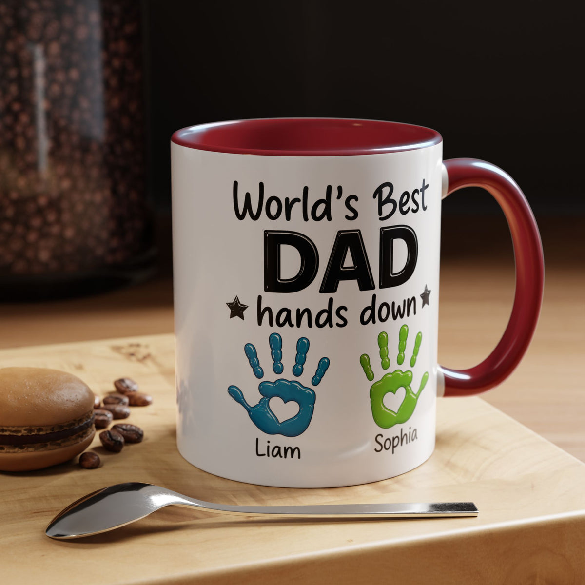 Personalized World's Best Dad Coffee Mug, Custom Handprint Dad Mug with Kids Names, Father's Day Gift for Dad, Gift from Children