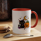 Cute Black Cat Halloween Mug, Pumpkin and Moon Coffee Cup, Spooky Season Gift for Cat Lover, Fall Birthday Present, Witchy Fall Decor