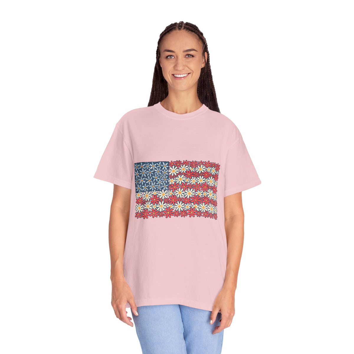 American Flag Floral Shirt, Patriotic Flower Graphic Tee, Vintage Americana T Shirt, Fourth of July Outfit, Red White Blue Gift