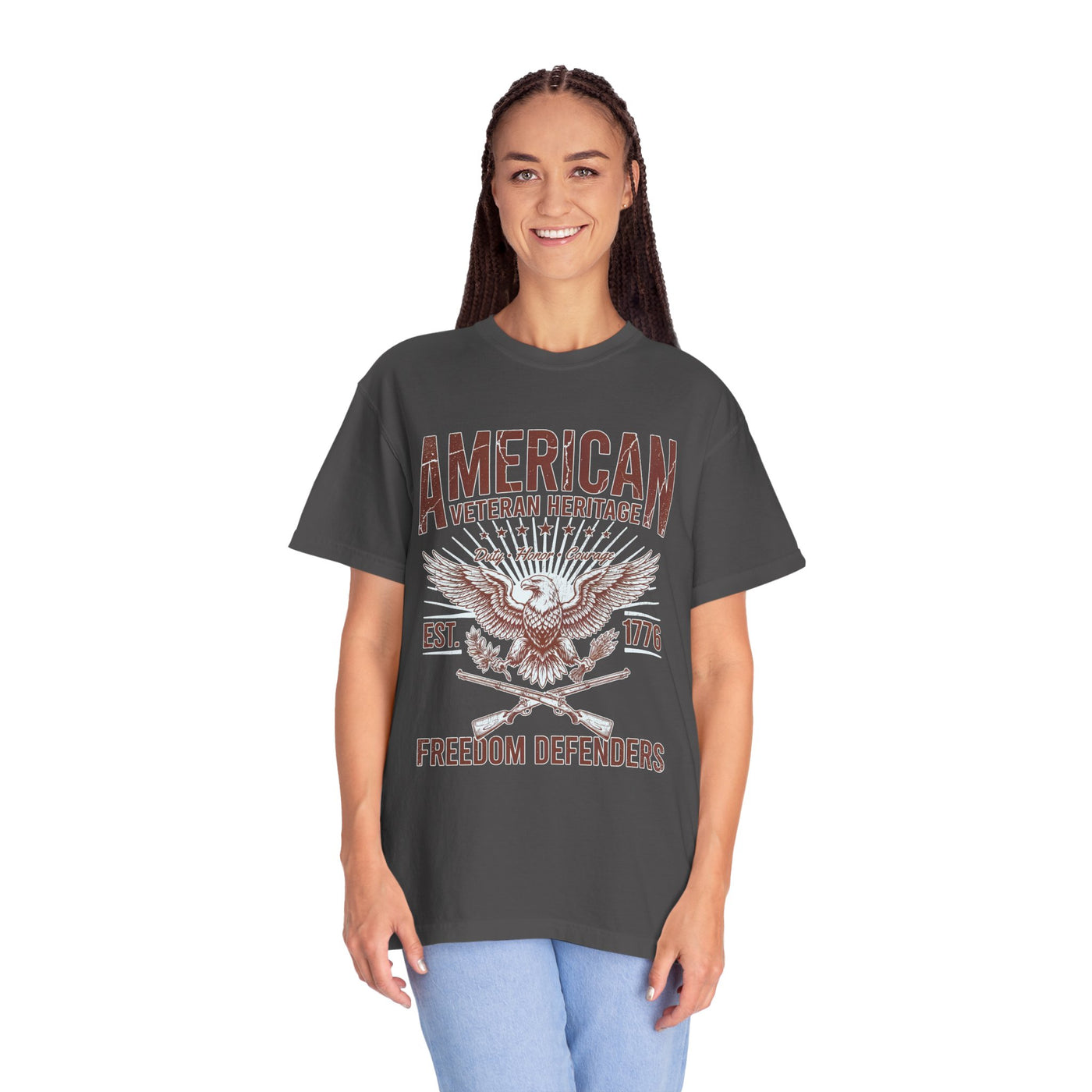 American Veteran Heritage Shirt, Freedom Defenders T-Shirt, Patriotic Eagle Gift, Veterans Day or Military Retirement Tee for Proud Veteran