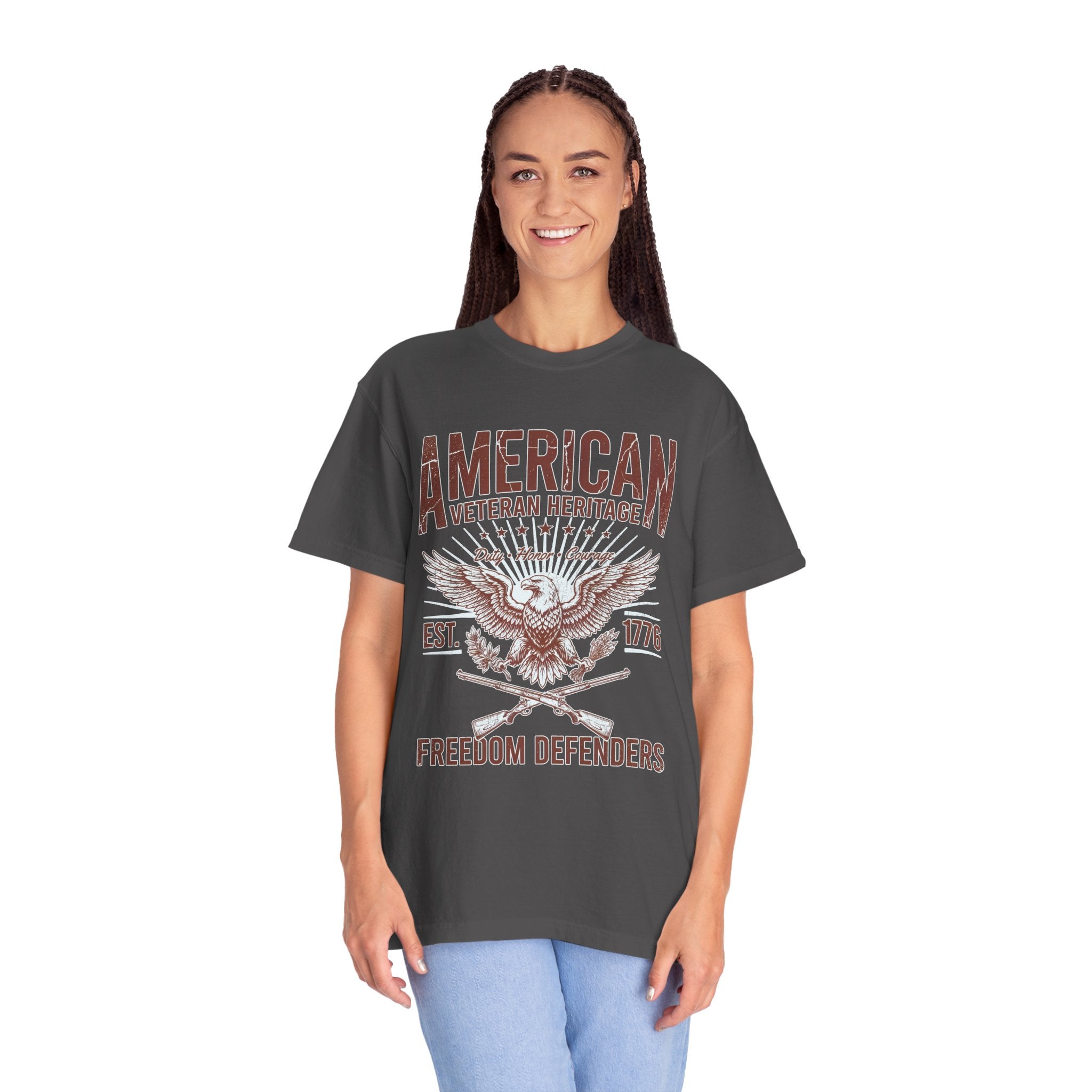 American Veteran Heritage Shirt, Freedom Defenders T-Shirt, Patriotic Eagle Gift, Veterans Day or Military Retirement Tee for Proud Veteran