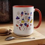 Patriotic Summer Celebration Mug, Fourth of July Coffee Mug, Americana Fireworks Cup, Red White Blue Holiday Gift
