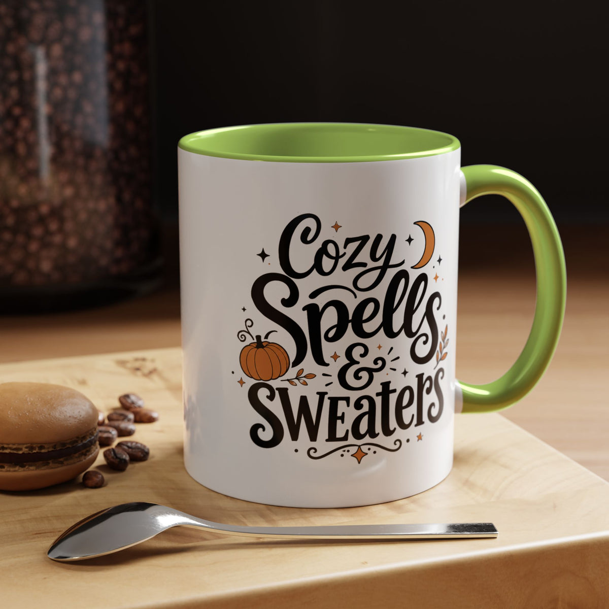 Cozy Spells and Sweaters Mug, Witchy Halloween Coffee Cup, Celestial Pumpkin Fall Gift for Her, Magical Spooky Season Drinkware