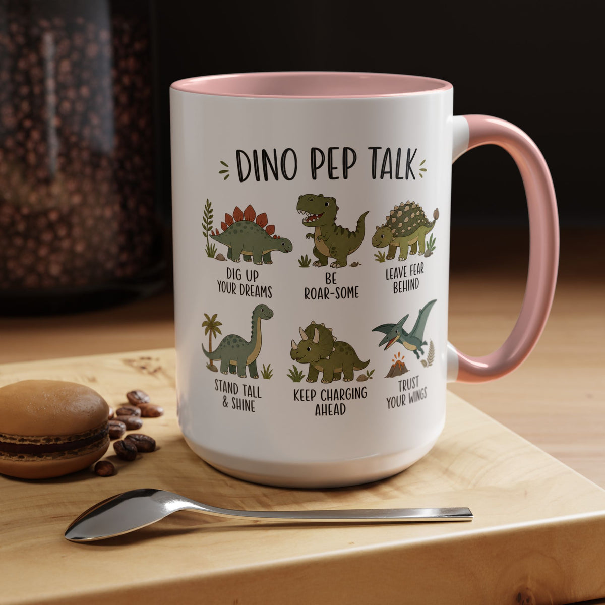 Dinosaur Encouragement Mug, Dino Pep Talk Coffee Mug, Motivational Dinosaur Gift for Kids, Teacher Classroom Positive Mindset Mug