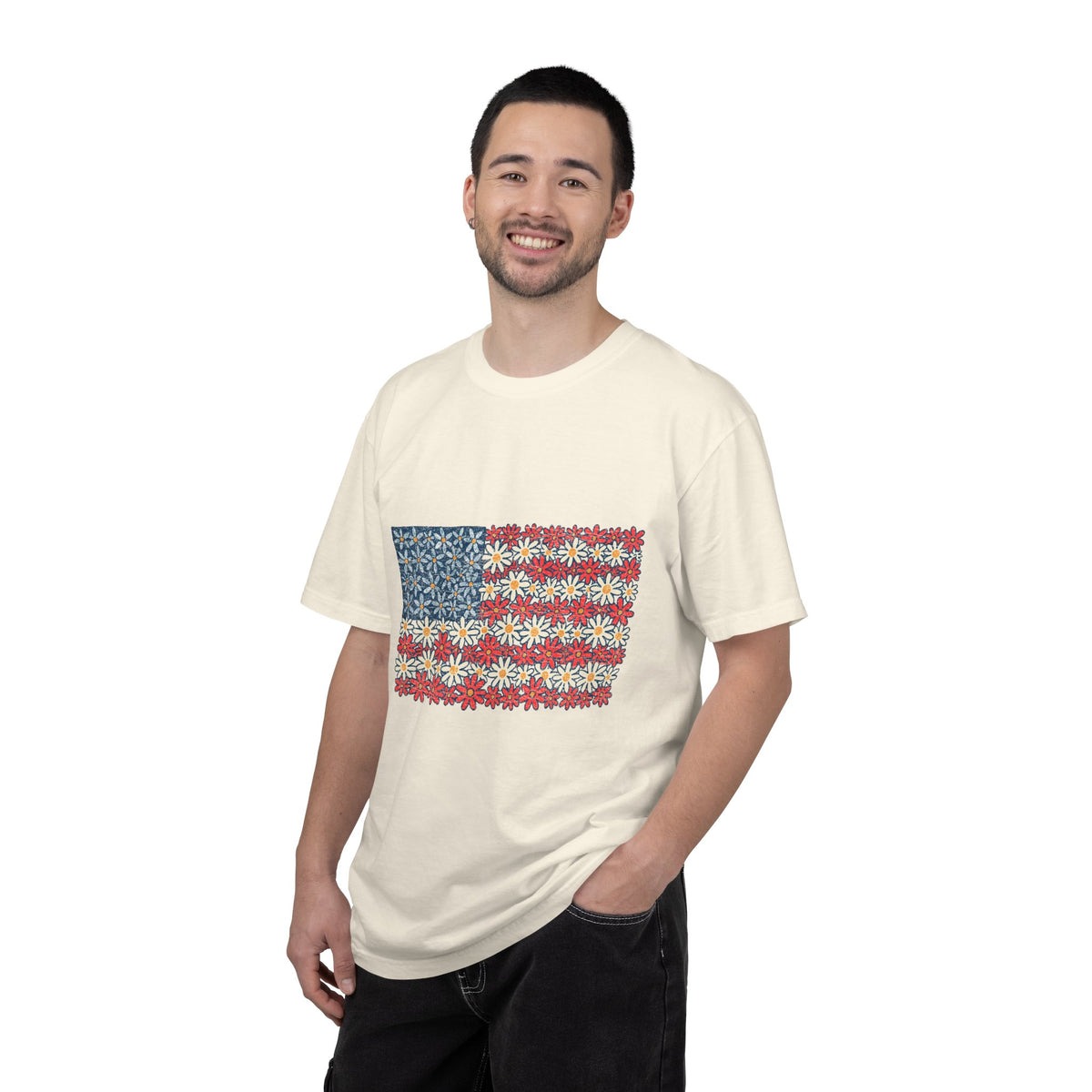 American Flag Floral Shirt, Patriotic Flower Graphic Tee, Vintage Americana T Shirt, Fourth of July Outfit, Red White Blue Gift