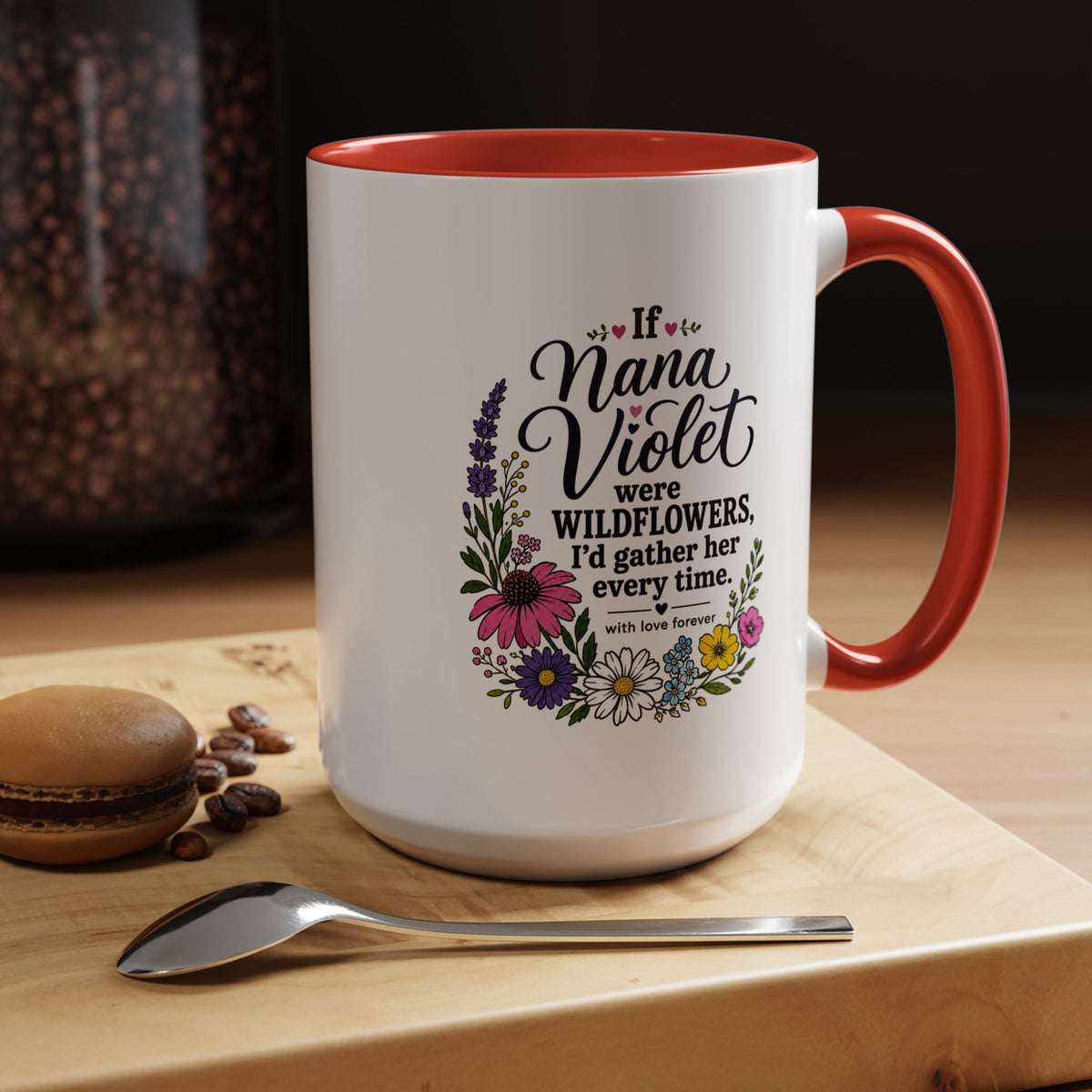 Nana Violet Wildflower Mug, Floral Grandmother Coffee Cup, Sentimental Gift from Grandchild, Birthday or Mothers Day Present