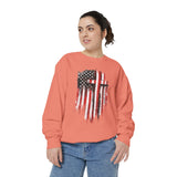 God Bless America Sweatshirt, Distressed American Flag and Cross Graphic, Patriotic Christian Gift for Church Events and Everyday Faith