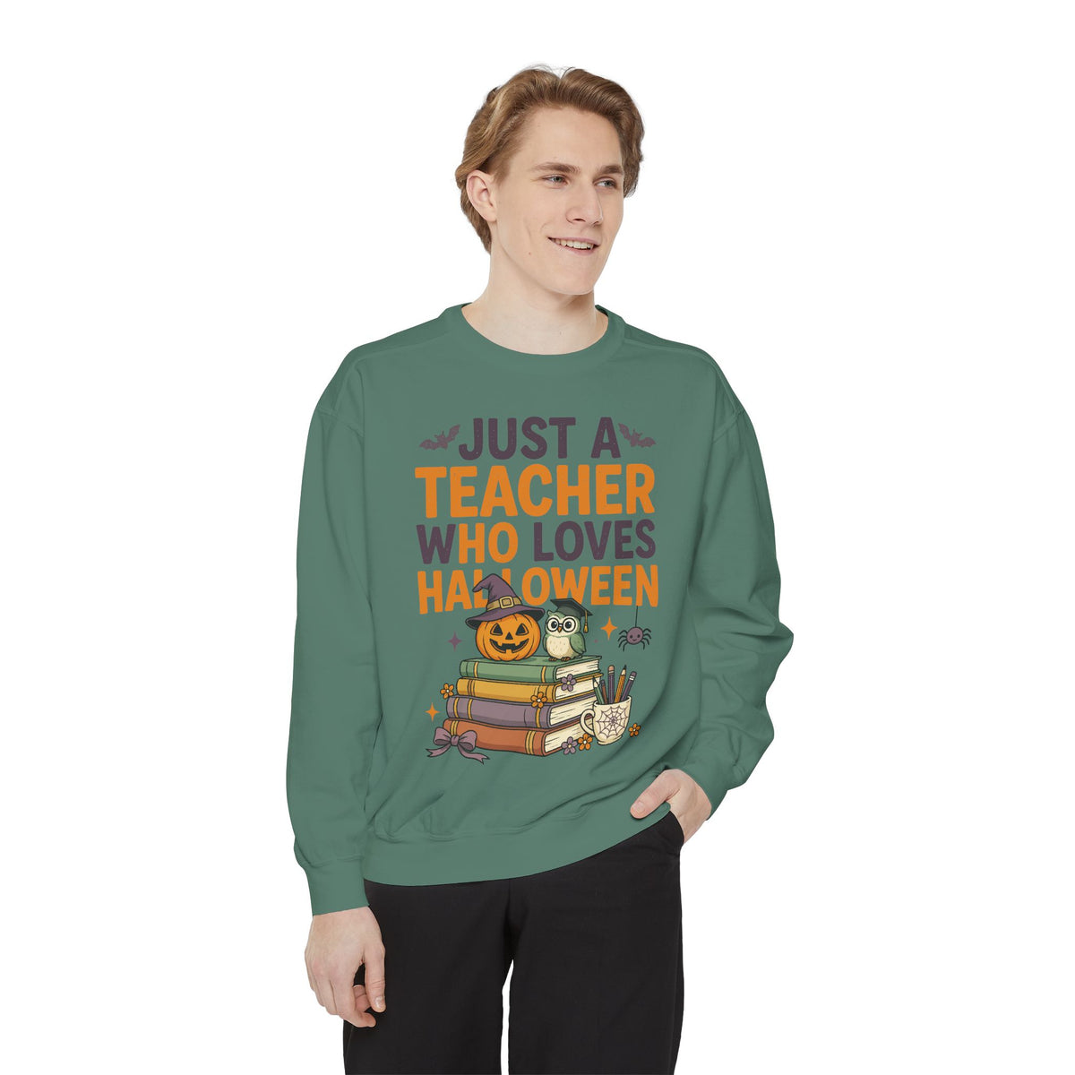 Teacher Halloween Sweatshirt, Just a Teacher Who Loves Halloween Crewneck, Spooky Classroom Shirt, Educator Gift, Cute Fall School Outfit