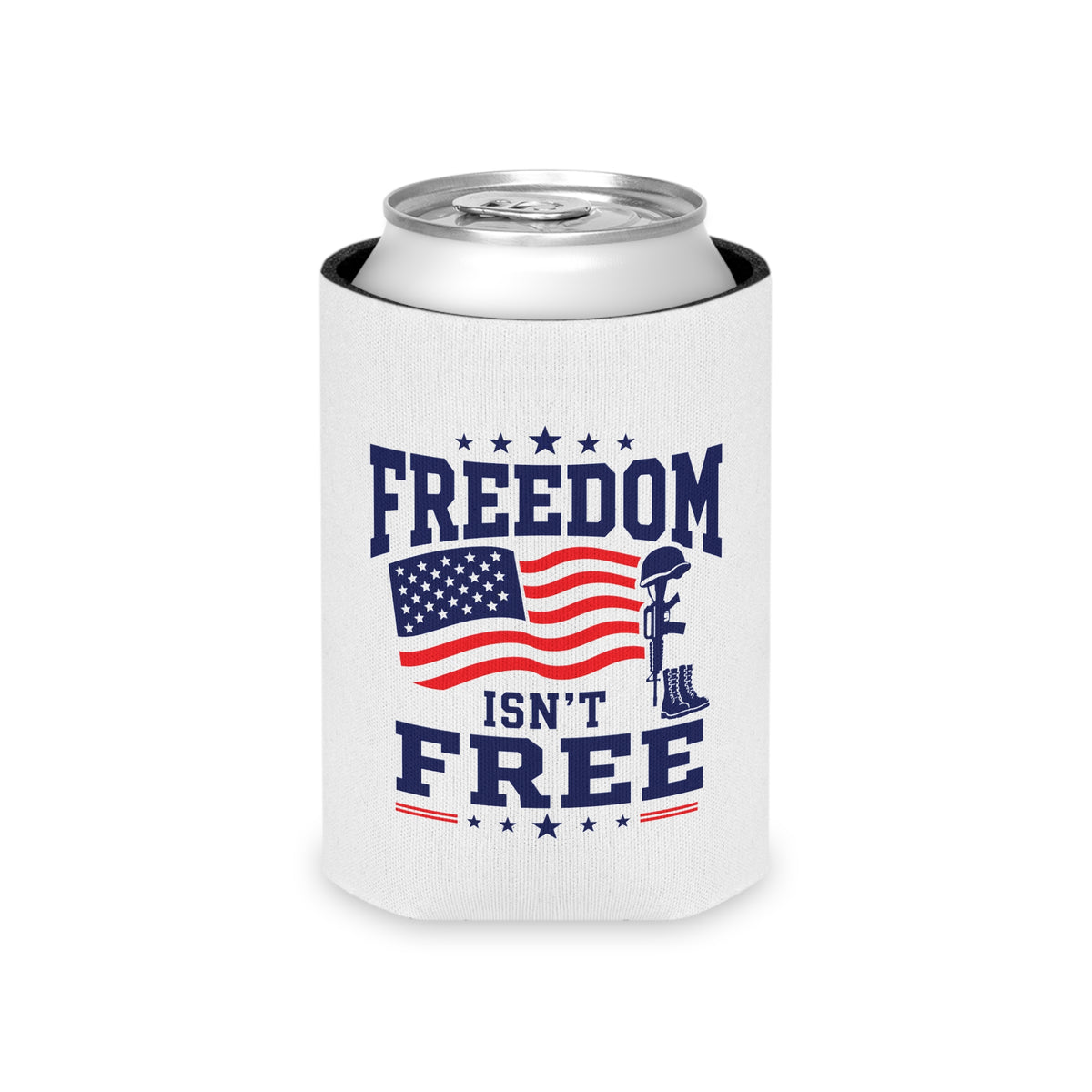 Freedom Isn't Free Can Cooler, Patriotic Drink Holder, Military Inspired Beverage Sleeve, Veteran Gift, American Flag Drink Cozy, USA Gift