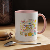 The Positivity Mug, Funny Sarcastic Office Gag Gift for Coworkers, Bright Doodle Aesthetic Motivational Coffee Cup with Orange Handle