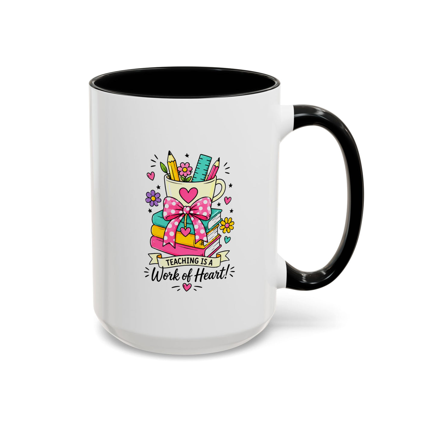 Teaching Is a Work of Heart Mug, Teacher Appreciation Coffee Cup, Thank You Gift for Educator, End of Year Classroom Keepsake for Her