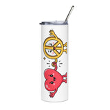 Cute Heart Skinny Tumbler, Heart and Peace Sign Cup, Kawaii Love Gift for Her, Whimsical Character Drinkware, Cheerful Gift