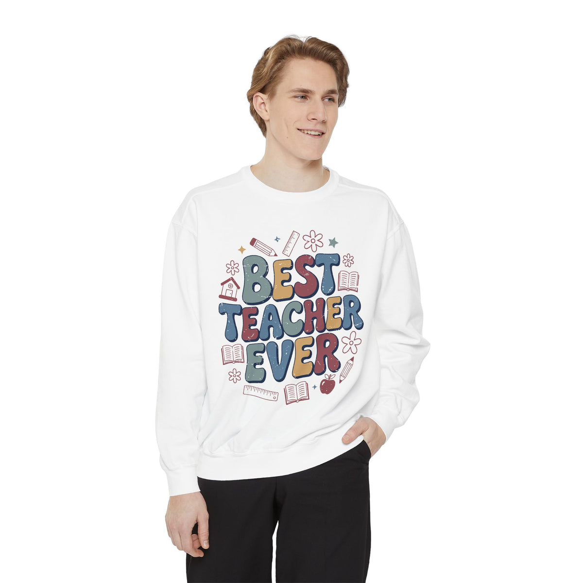 Best Teacher Ever Sweatshirt, Retro Educator Crewneck, Teacher Appreciation Gift, Back to School Outfit, Colorful School Staff Shirt
