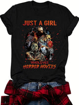 Halloween pattern round neck short sleeved shirt