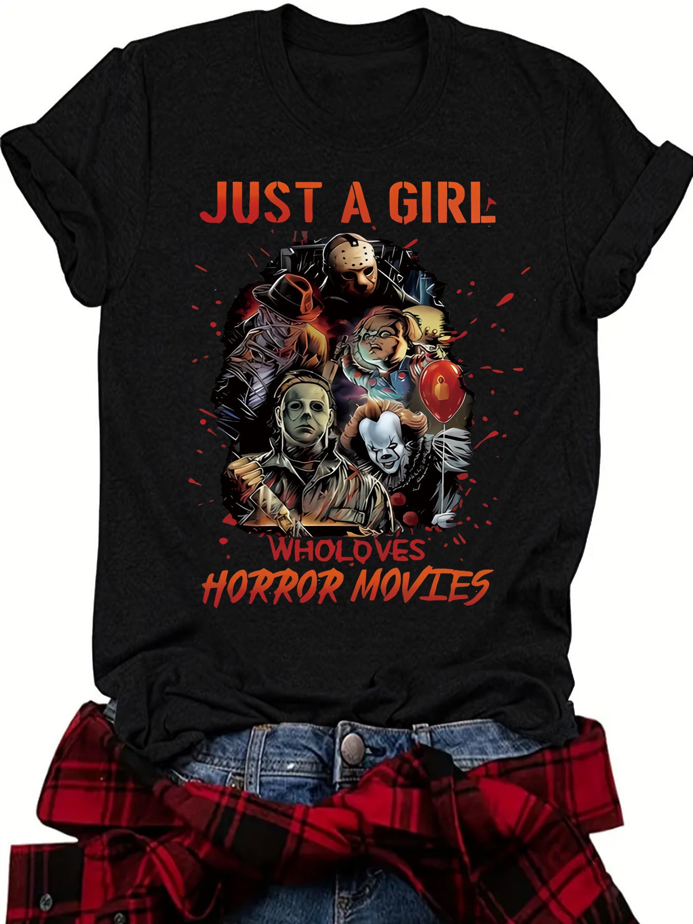 Halloween pattern round neck short sleeved shirt