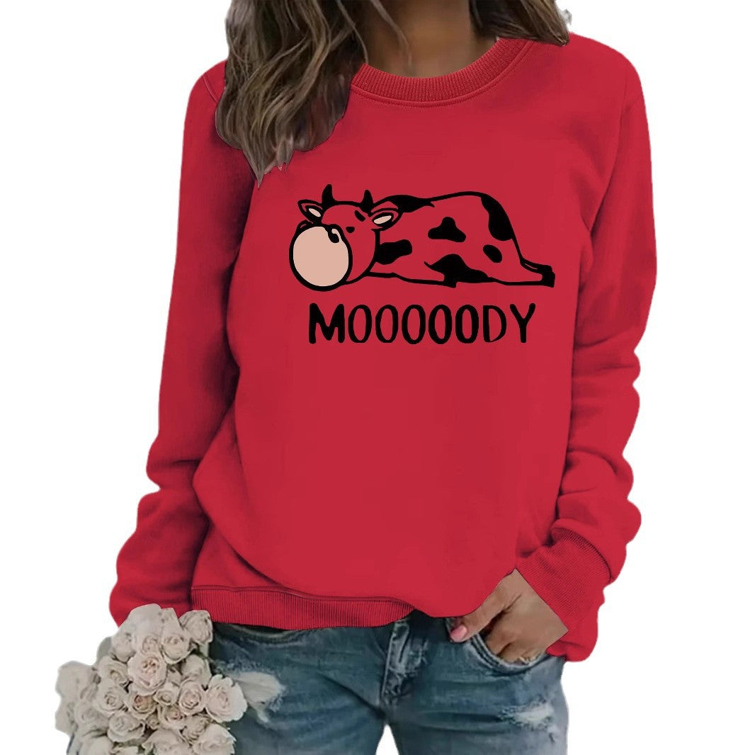 Round neck MOOOOODY printed pullover sweatshirt sweatshirt
