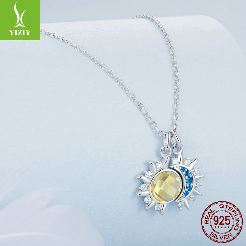 Silver Charm Original Sparkling Sun Moon Necklace Female Personality Trendy Sun Moon s925 Pure Silver Clavicle Chain