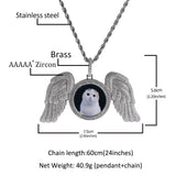 Custom DIY Photo Frame Pendant, Hip Hop Bling Rhinestone Round Wing Necklace