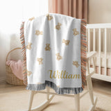 Custom Teddy Bear Woven Blanket Personalized Baby Blanket Nursery Decor Keepsake Gift Baby Shower Gift Name Blanket