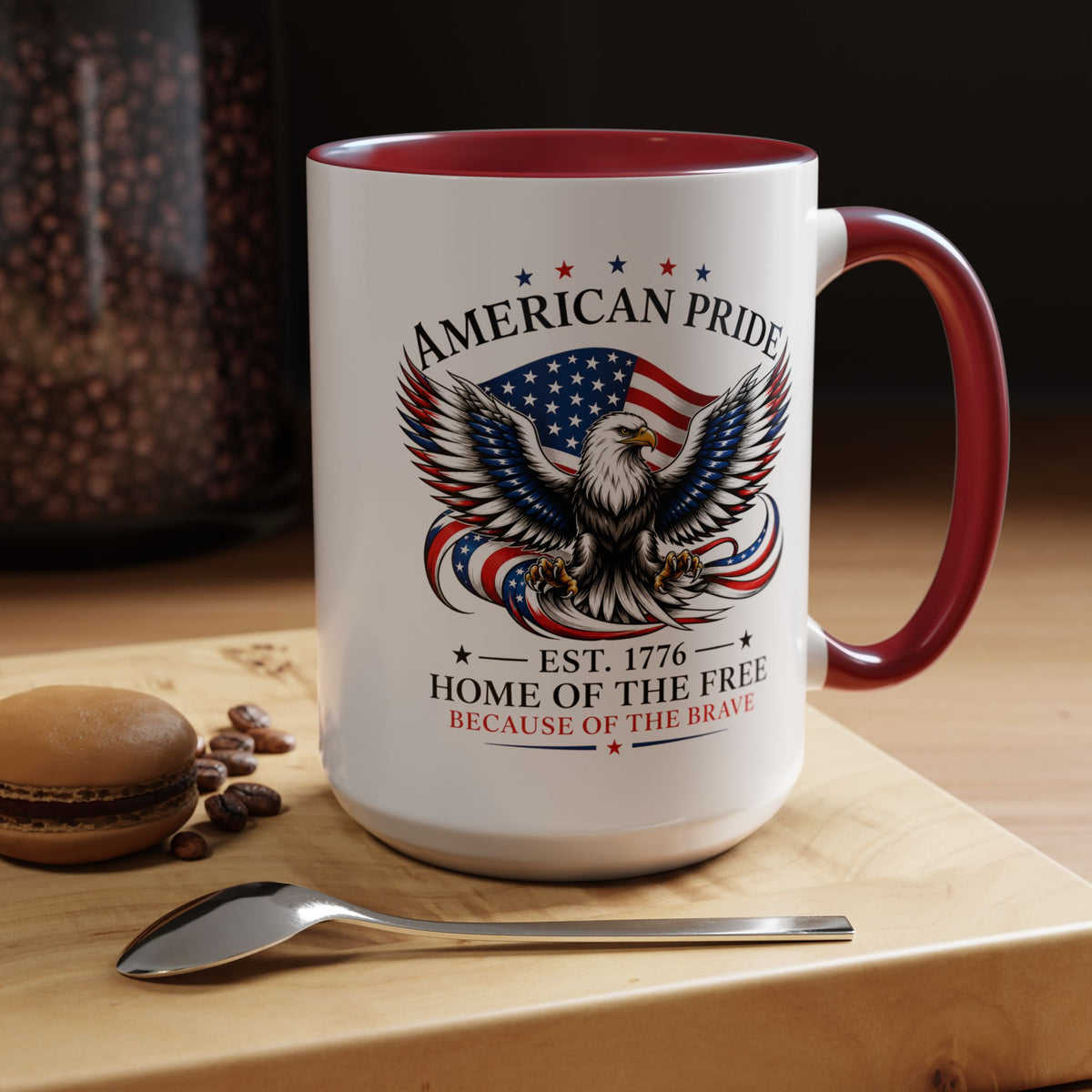 American Pride Eagle Mug, Patriotic Bald Eagle Coffee Mug, Home of the Free Because of the Brave Gift, USA Veteran Mug