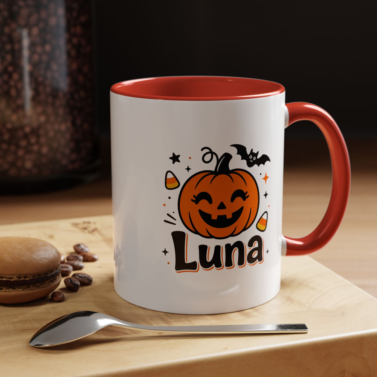 Personalized Halloween Name Mug, Custom Luna Pumpkin Coffee Cup, Cute Kids Trick or Treat Gift, Fall Birthday Present for Little Girl