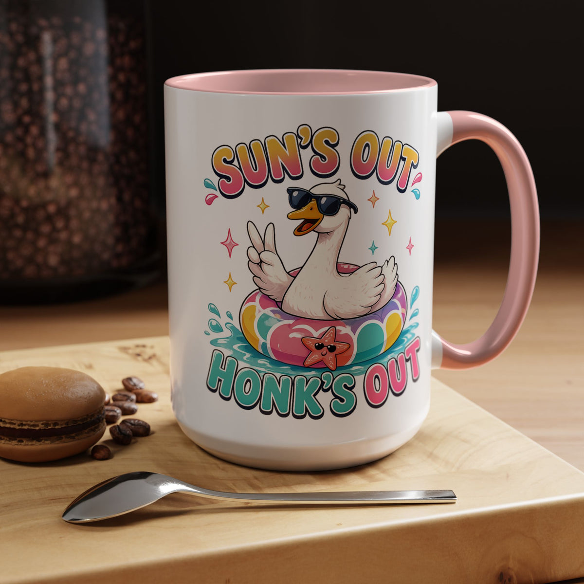 Funny Goose Summer Coffee Mug, Sun's Out Honk's Out Mug, Cute Goose Pool Float Cup, Beach Vacation Gift, Summer Lover Mug
