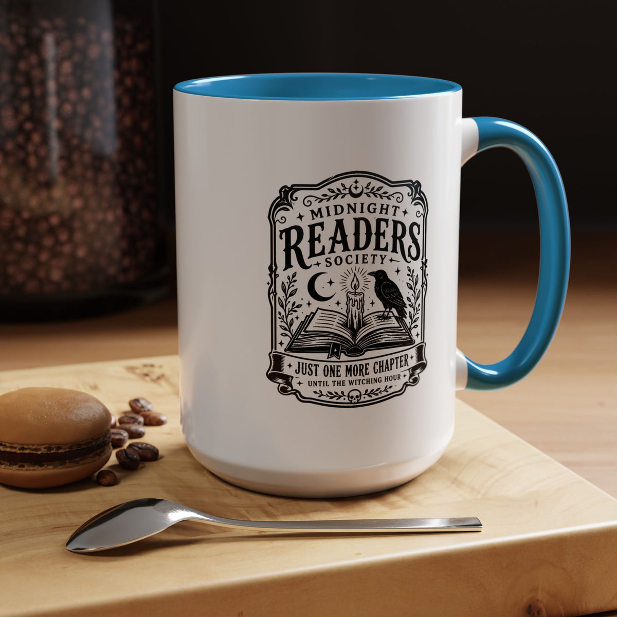 Midnight Readers Society Mug, Gothic Raven Book Black Accent Coffee Cup, Dark Academia Gift for Book Lover, Librarian or Night Reader