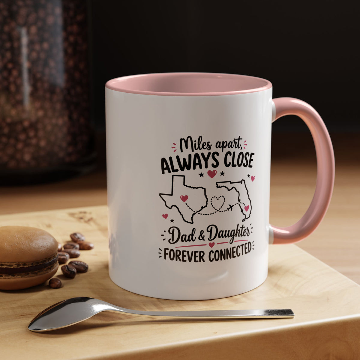 Long Distance Dad and Daughter Mug, Miles Apart Always Close Coffee Cup, Sentimental Father Gift from Daughter, Birthday Keepsake for Dad