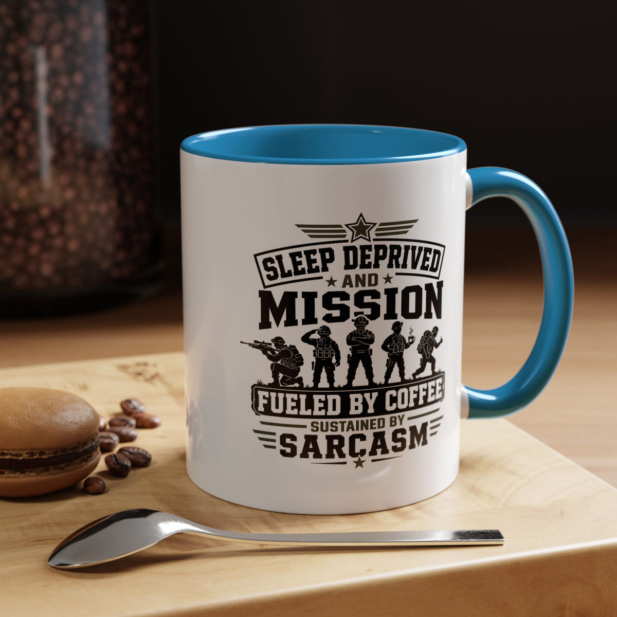 Funny Military Coffee Mug, Sleep Deprived and Mission Fueled Cup, Sarcastic Soldier Gift, Veteran Birthday Present, Tactical Humor