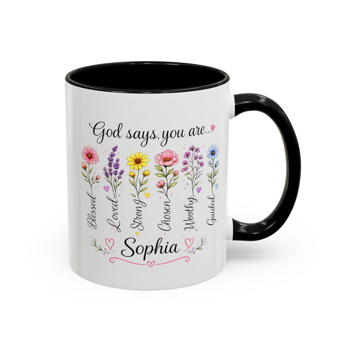 Personalized Christian Girl Mug, God Says You Are Blessed Loved Strong Chosen Worthy Guided Coffee Mug, Faith Gift for Daughter