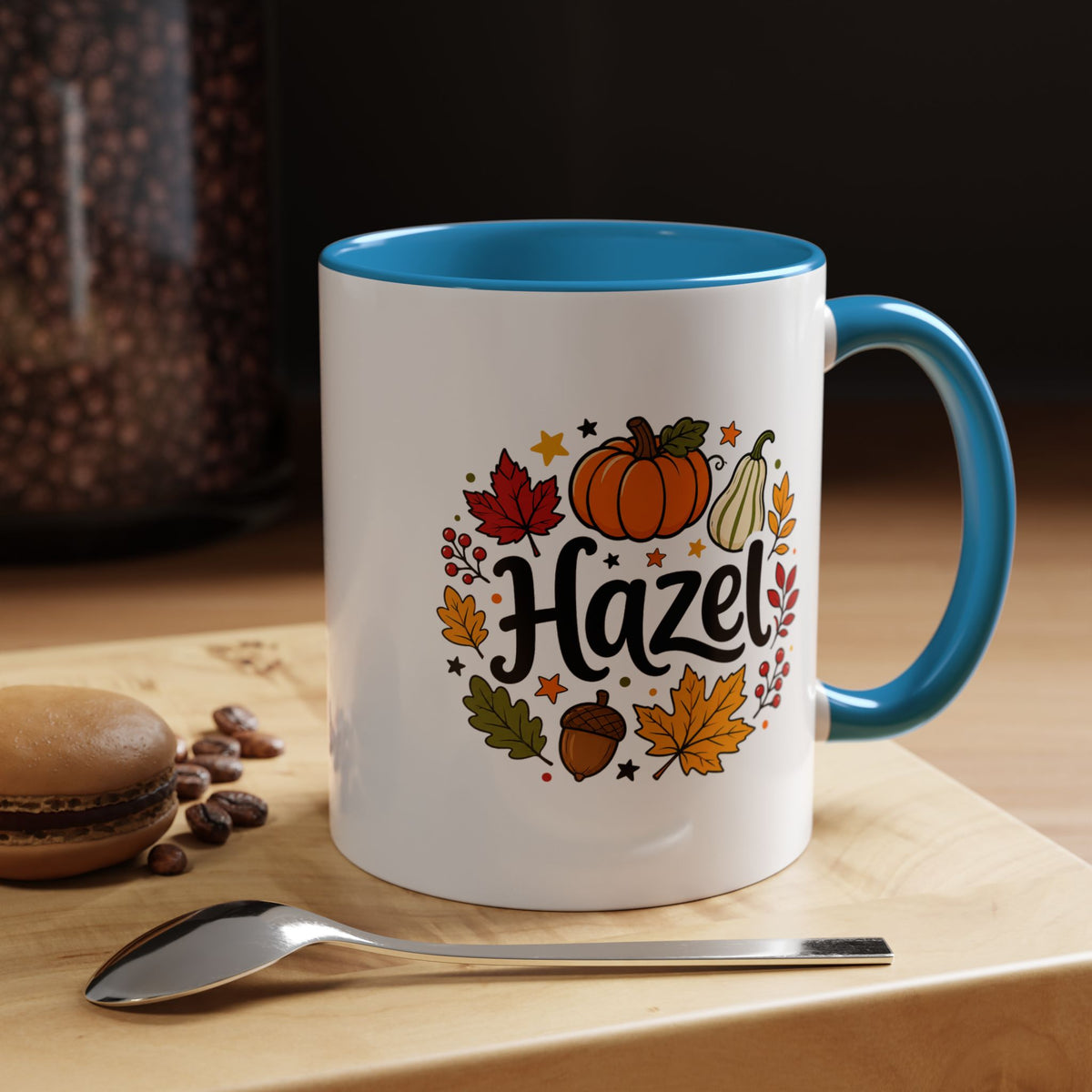 Personalized Fall Name Mug, Custom Hazel Pumpkin Coffee Cup, Autumn Birthday Gift for Her, Thanksgiving Keepsake, Cozy Seasonal Present