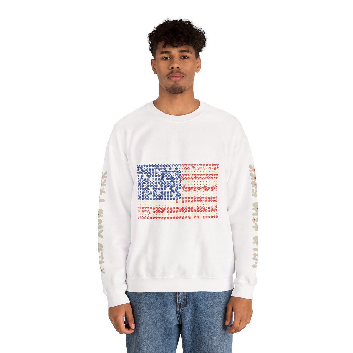 Patriotic American Flag Sweatshirt, USA Floral Crewneck, Vintage Americana Pullover, Fourth of July Outfit, Summer Patriotic Gift for Her
