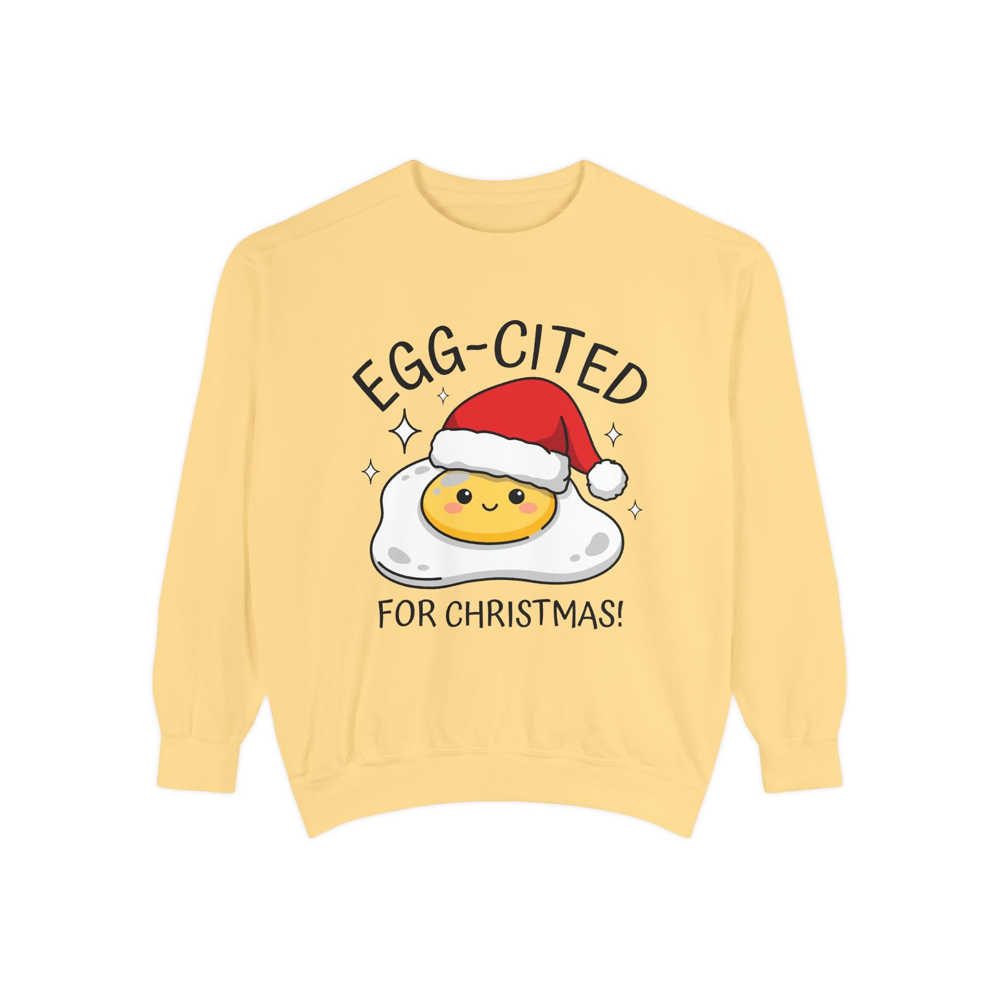 Egg-Cited for Christmas Sweatshirt, Funny Fried Egg Crewneck, Cute Food Pun Holiday Pullover, Christmas Breakfast Gift for Brunch Lover