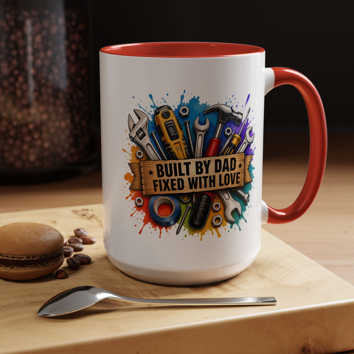 Built by Dad Fixed with Love Mug, Handyman Dad Coffee Mug, Father's Day Gift for Carpenter Mechanic DIY Dad, Workshop Mug
