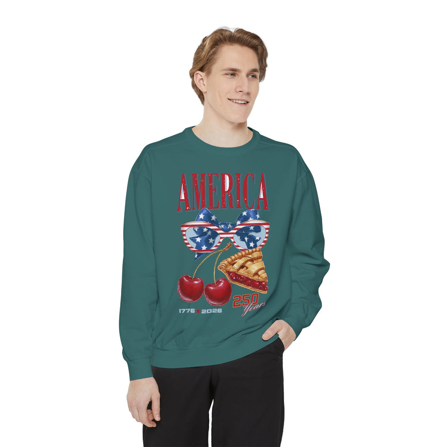 America 250th Anniversary Comfort Colors Sweatshirt, Patriotic Cherry Pie Crewneck, USA 1776 to 2026 Sweatshirt, Fourth of July Pullover