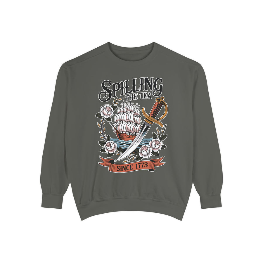 Spilling The Tea Since 1773 Comfort Colors Sweatshirt, Funny Boston Tea Party Crewneck, American History Humor