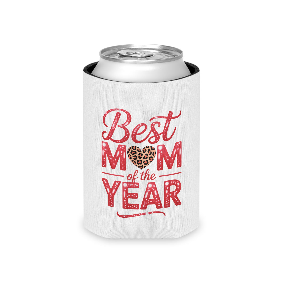 Best Mom Can Cooler, Mother's Day Drink Holder, Leopard Heart Beverage Sleeve, Gift for Mom, Cute Beer Cozy, Mom Birthday Gift