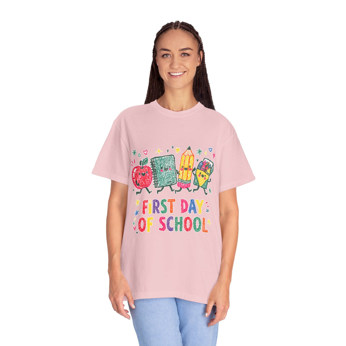 First Day of School T-Shirt, Colorful School Supplies Graphic Tee, Cute Teacher Outfit, Student Back to Class Gift, Classroom Shirt