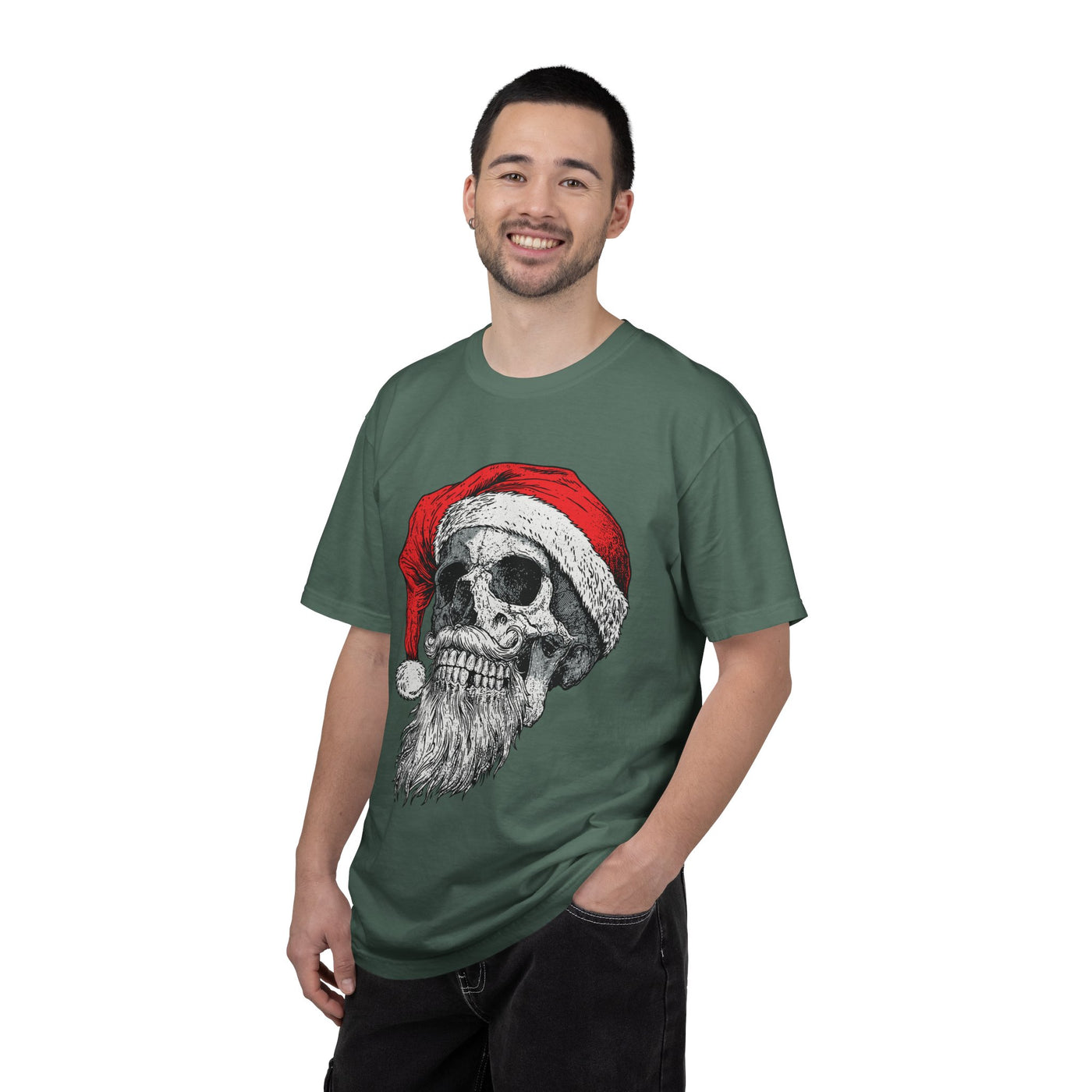 Skull Santa Shirt, Gothic Christmas T-Shirt, Creepy Holiday Skeleton Tee, Alternative Xmas Gift for Metalhead, Biker or Horror Fan