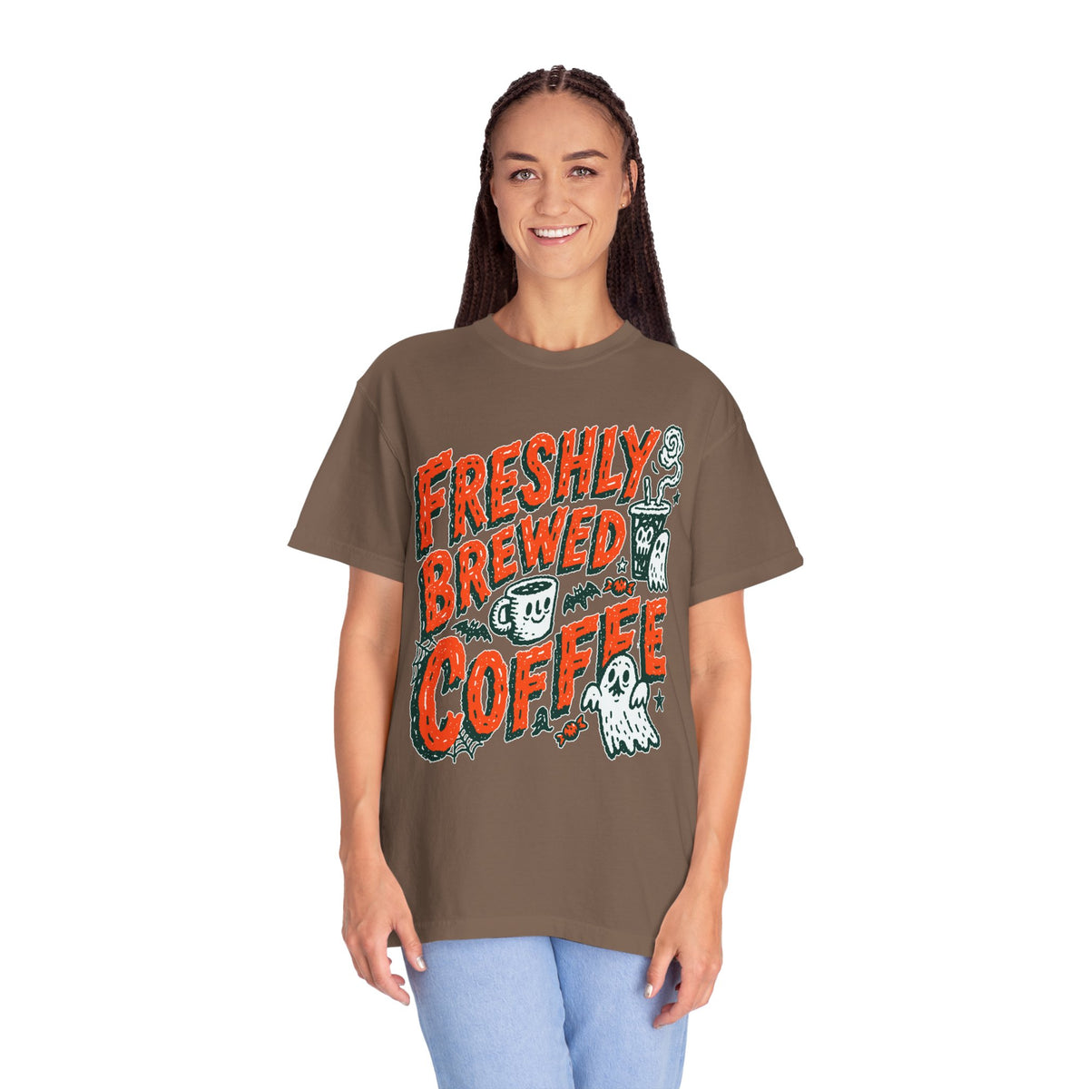 Coffee Lover Halloween Shirt, Freshly Brewed Coffee Ghost T-Shirt, Cute Spooky Season Gift for Barista and Caffeine Fan, Gift for Her