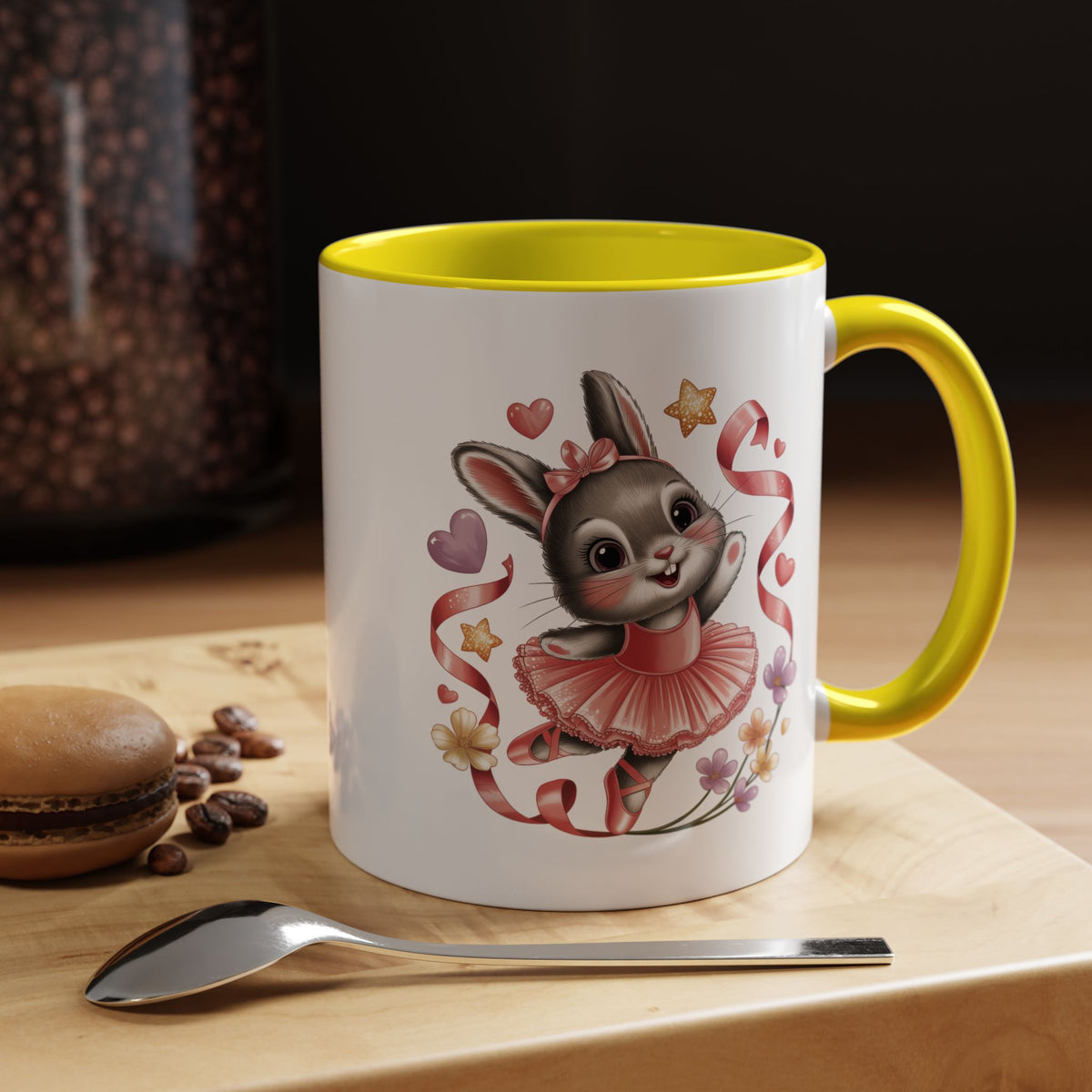 Ballerina Bunny Mug, Rabbit in a Pink Tutu with Flowers and Ribbons, Ballet Recital Gift for a Daughter or Dance Lover's Birthday Surprise