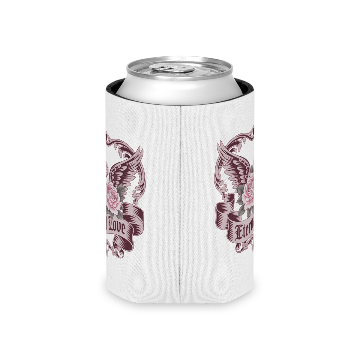 Gothic Rose Can Cooler, Eternal Love Drink Sleeve, Dark Romantic Gift, Vintage Winged Rose Design, Anniversary Gift for Couples