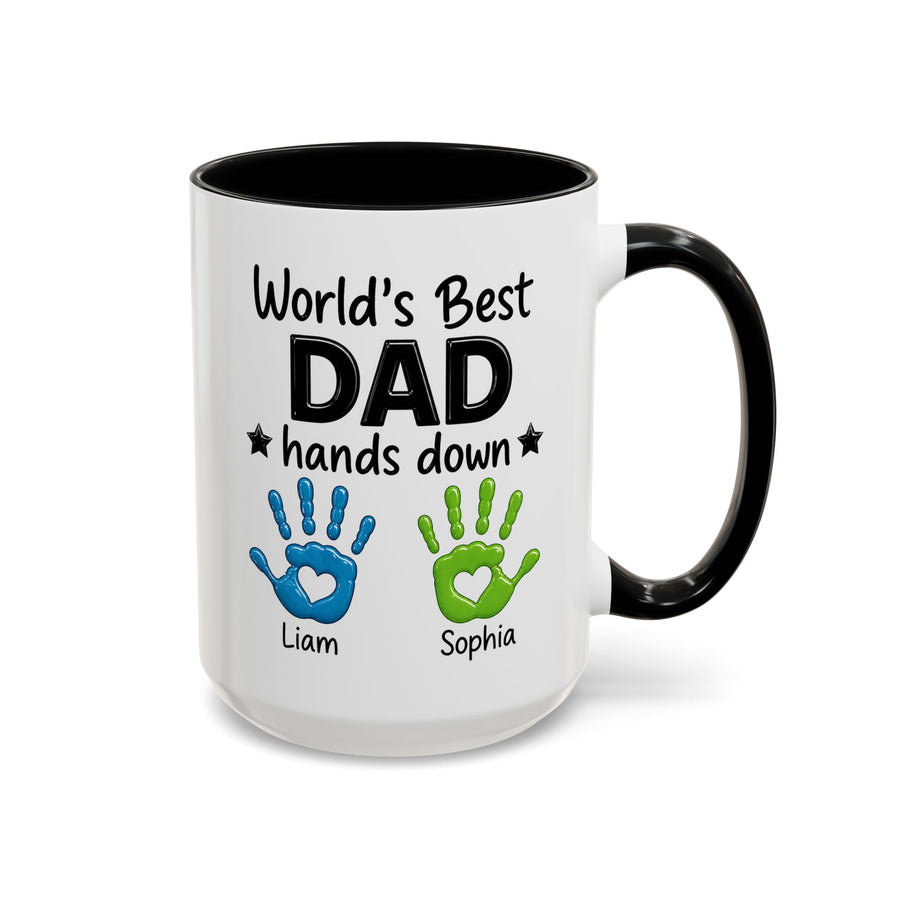 Personalized World's Best Dad Coffee Mug, Custom Handprint Dad Mug with Kids Names, Father's Day Gift for Dad, Gift from Children